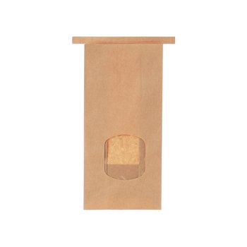 Papieren broodzakken met blokbodem en venster – 155 x 70 x 245 mm – bruin – 400 stuks