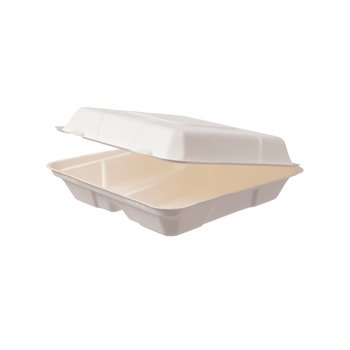 Menü-Boxen aus Bagasse (Zuckerrohr) – 2-geteilt – 228 x 230 x 80 mm – 200 St.