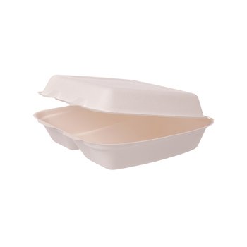 Menü-Boxen aus Bagasse (Zuckerrohr), Mittel – 2-geteilt – 244 x 208 x 70 mm – 200 St.