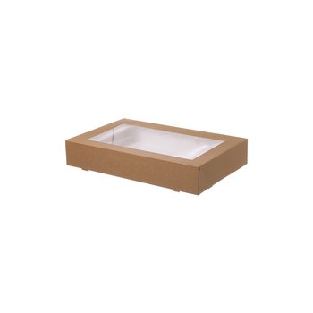 Naturbraune Cateringkartons mit Sichtfenster, Klein – 360 x 250 x 80 mm – 100 St.